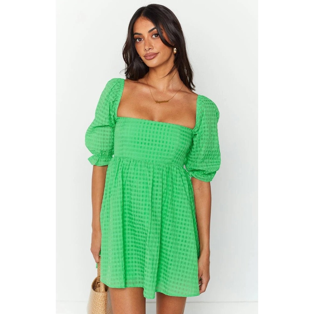 Beginning Boutique Rubi Green Babydoll Mini Dress Puff Sleeve US 12 NWT